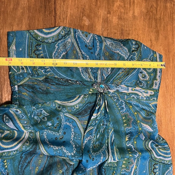 Dress- Silk turquoise paisley strapless - Picture 3 of 8